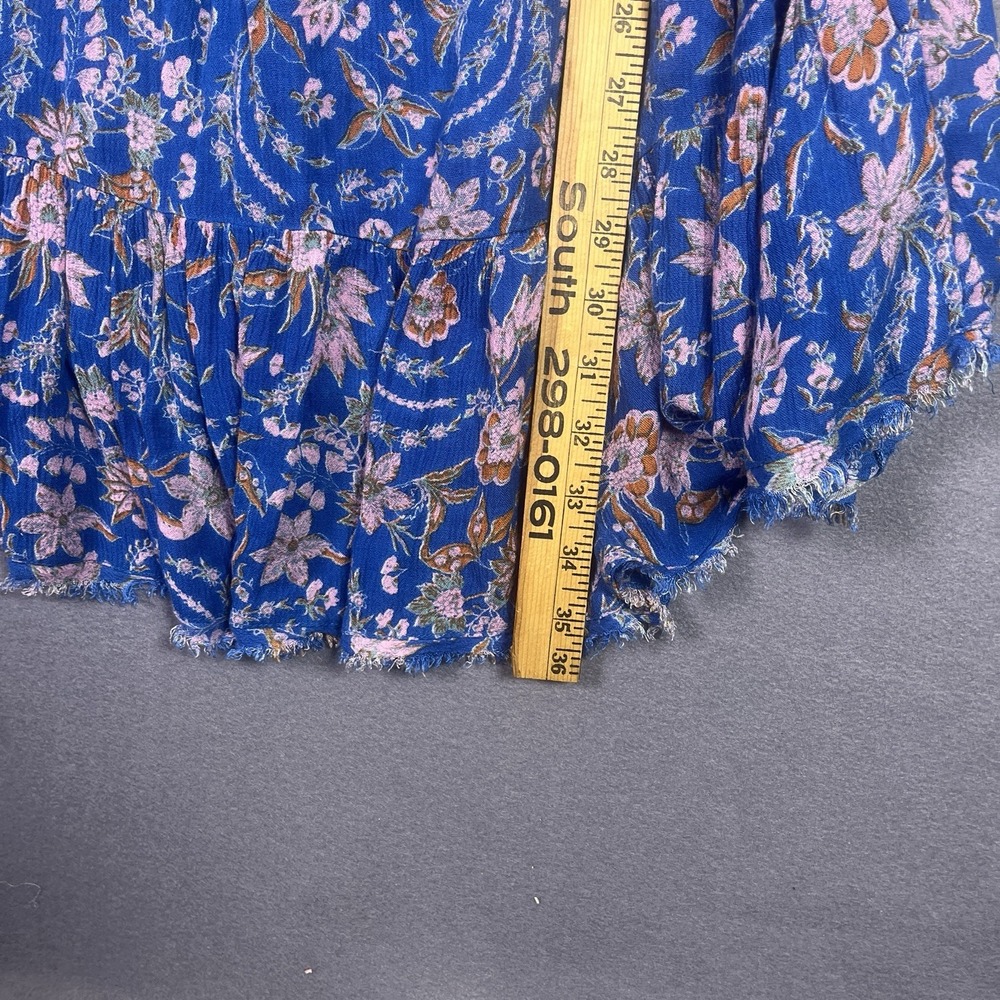 Free People Mini Dress Women L Blue Floral Sleeveless Tiered Boho Ruffle - Picture 6 of 6